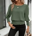 thumbnail image 5 of Vibrex Women Cinched Waist Tops Puff Sleeve Top Casual Elastic Cinched Waist Top Dressy Blouse 3/4 Length Sleeve Tunic Tops Loose Blouse, 5 of 7