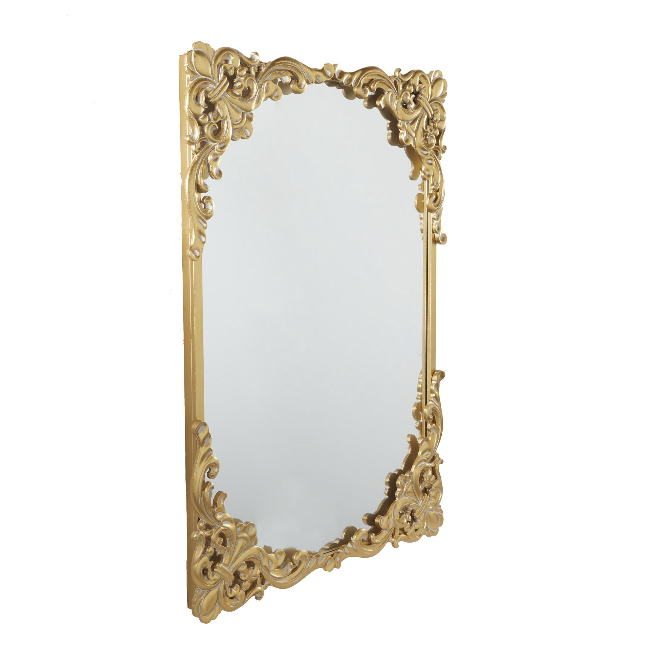 DecMode 30" x 41" Gold Ornate Baroque Floral Wall Mirror with Distressed Details