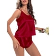 thumbnail image 4 of Cenuakty Women Ice Silk Pajamas Set 2 Pieces Loungewear Suits Solid Color Camisoles Tank Tops and Shorts Sleepwear Outfits, 4 of 7