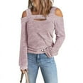 thumbnail image 2 of Women's T-Shirts Ladies Fashionable Casual Solid Color Off Shoulder Loose Long Sleeve T Shirt - Women's Apparel for Everyday Wear, 2 of 4