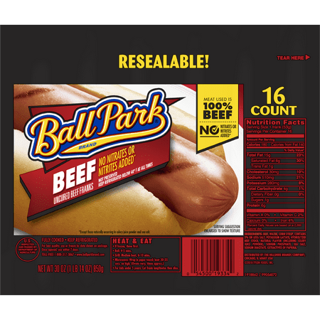 Ball Park® Beef Hot Dogs, Original Length, 16 Count (Family Pack)