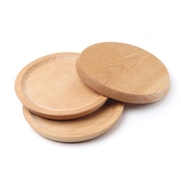 LIFKOME 1Pack Round Wooden Dinner Plate 14x0.79in Beige Eco-friendly Natural Wood Grain Beech Wood