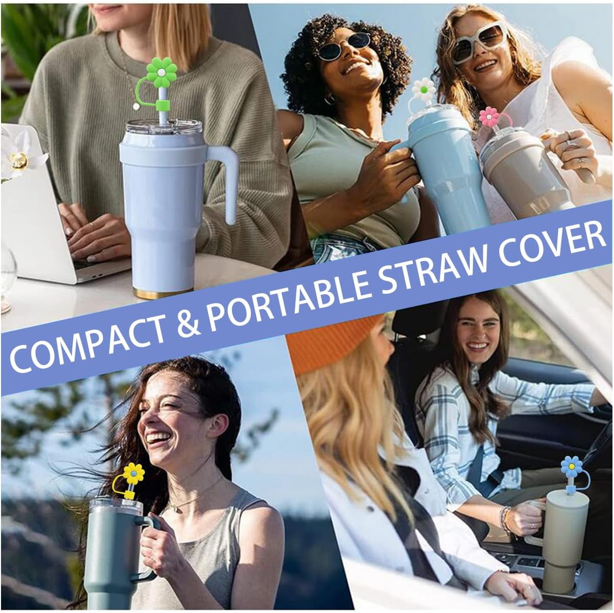 Straw Covers Cap for Stanley Cup - 10mm Straw Covers for Reusable Straws for Simple Modern 40 oz Tumbler & Stanley 40 oz Tumbler, Green Plants and