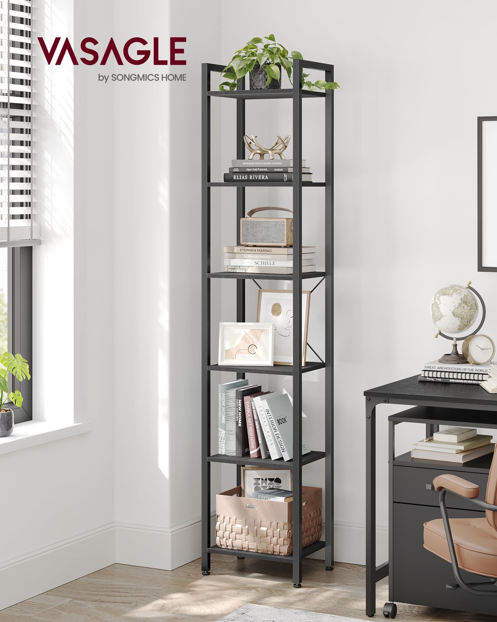 Ktaxon, 4 Tier Metal Leaning Ladder Shelf, Black, Iron Material