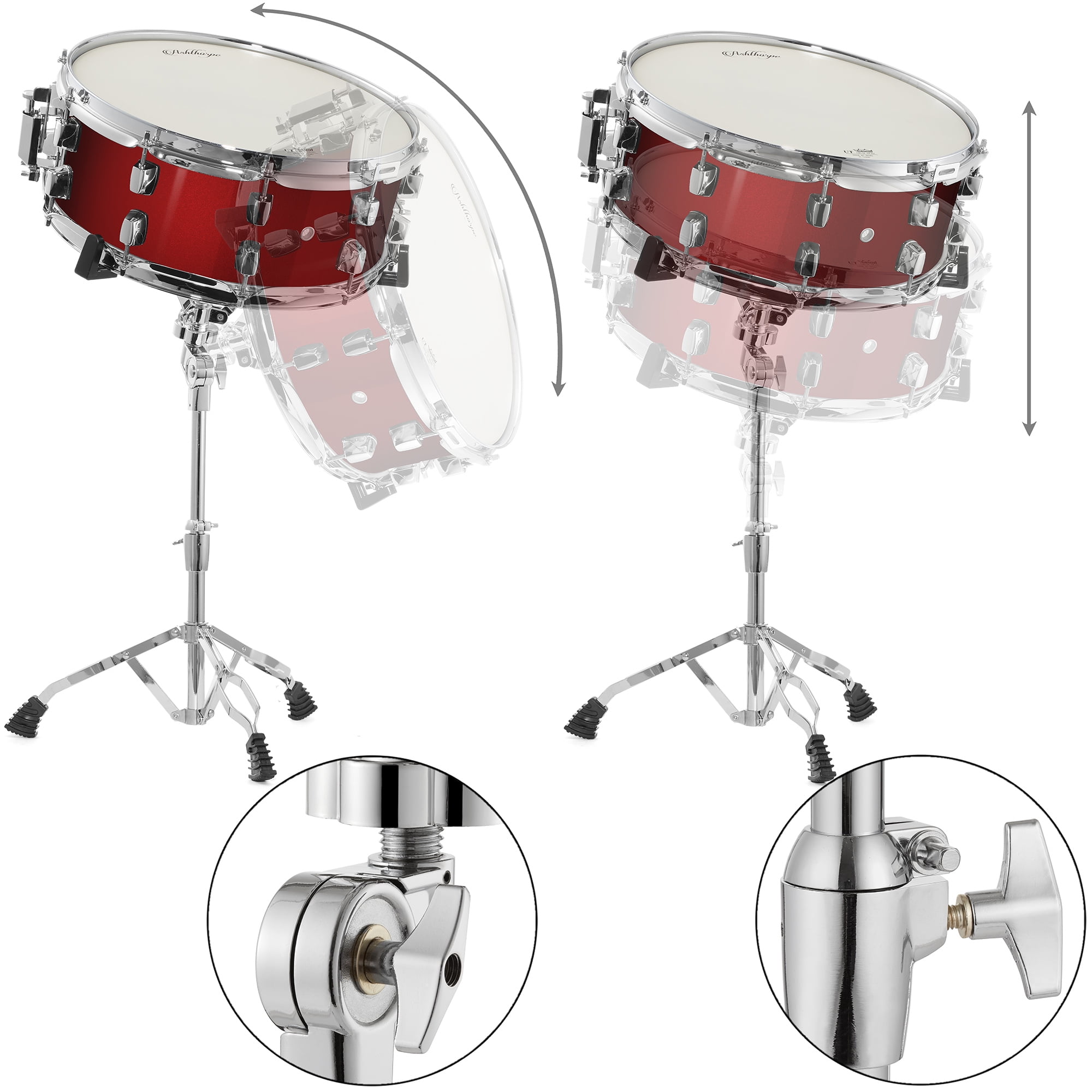 Ashthorpe Snare Drum with Remo Head - Red, Beginner Kit with Stand and Gig Bag