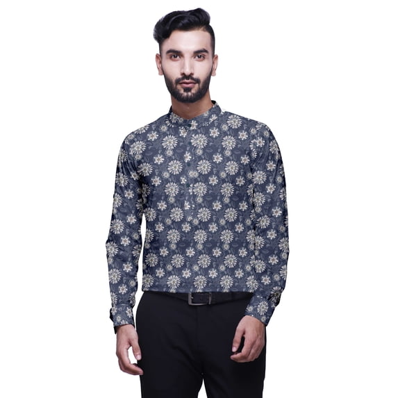 BESTMAN Mandarin Collar Shirt Printed Mens Short Kurta Casual Ethnic Dress