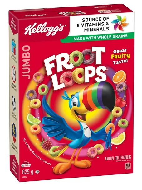 Kellogg's Canadian Froot Loops Breakfast Cereal, Jumbo Size, 825g (4 Pack)