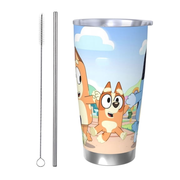Netaao Bluey for Travel Coffee Tumbler 20 oz Car Cup Stainless Steel Tumblers Gifts for Dad, Birthday Gifts for Men-Straw Two-piece Set