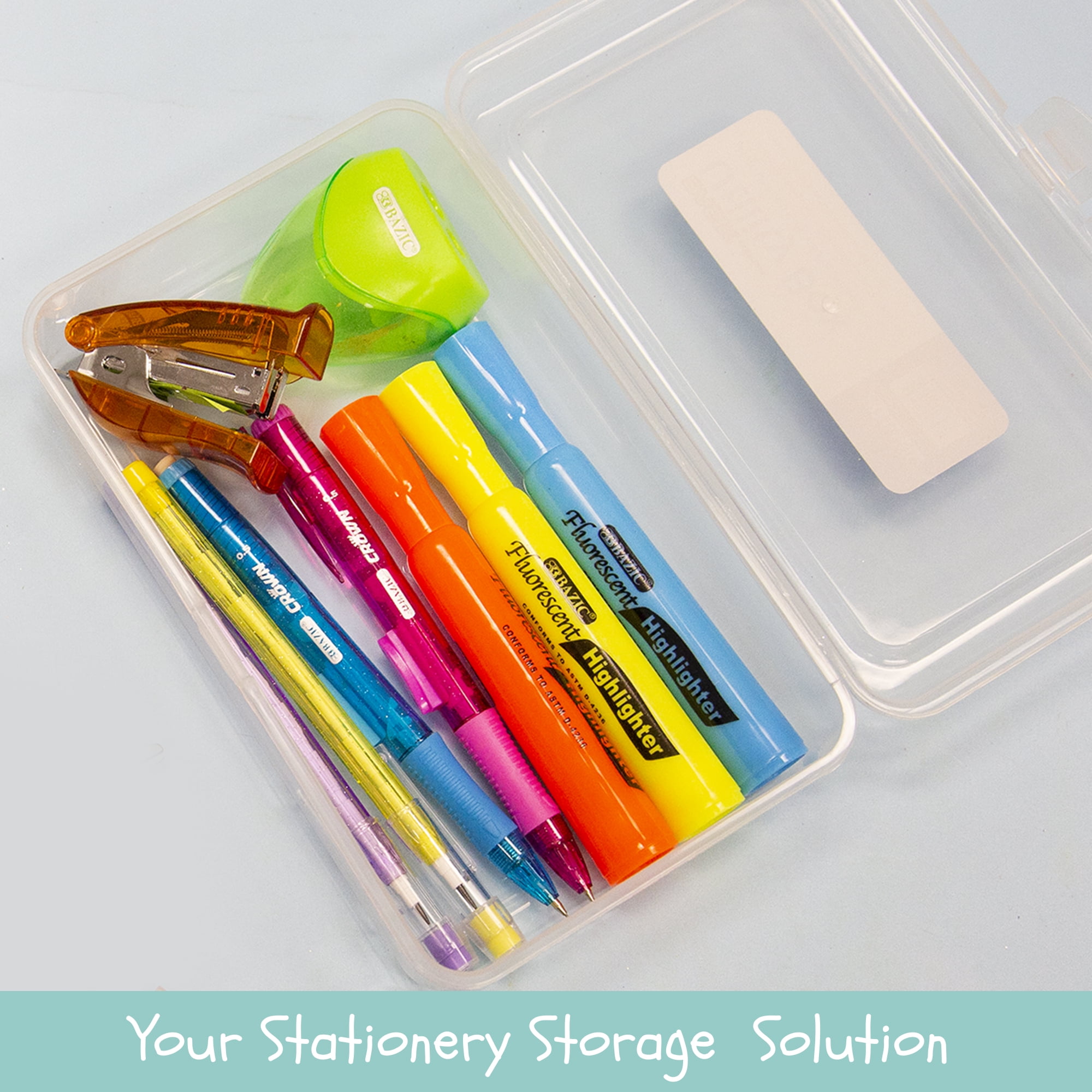 BAZIC Plastic Pencil Case Utility Storage Box, Clear Color, 24-Pack
