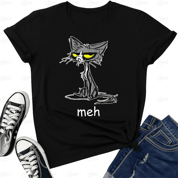 Funny Cat Meh Sarcastic Kitty Lover Grumpy Animal Style Unisex T-Shirt V50661, up to size 5XL