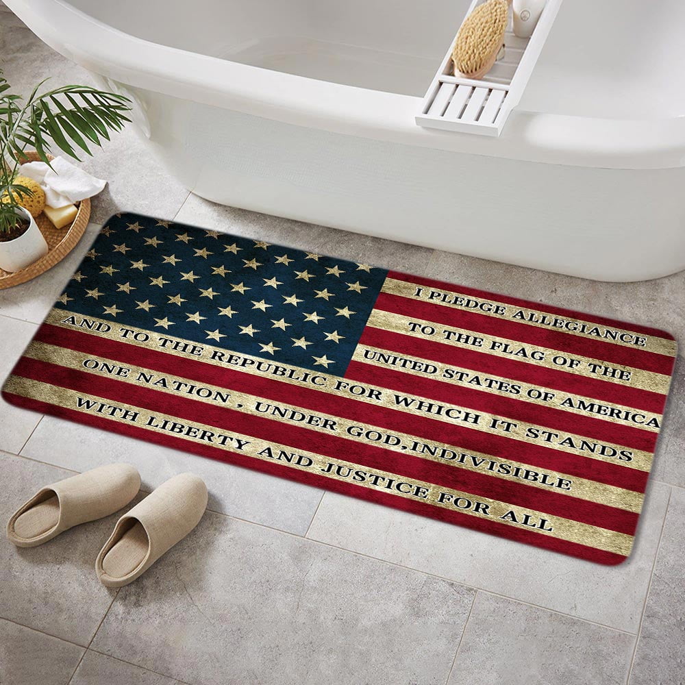 American Flag Bathroom Rug Mat, Patriotic Non-Slip Bath Carpet Independence Day Bathroom Rugs , 4th July Independence Day Waterproof Non-Slip Bath Carpet, Rustic Red Blue White(17"X48")