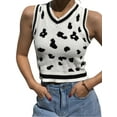 thumbnail image 4 of Okbabeha Women’s Knit Sweater Vest Cow Print Sleeveless Pullover Slim Fit Crop Tank Top, 4 of 9