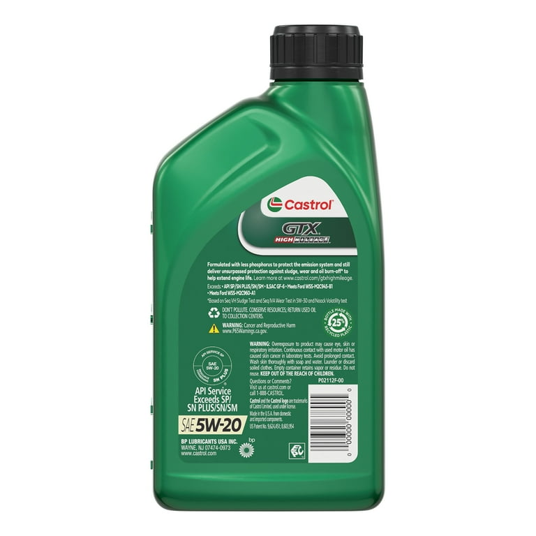 Castrol GTX High Mileage 5W-20 Synthetic Blend Motor Oil, 1 Quart