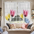 thumbnail image 2 of Blue Red Yellow Tulips Swag Curtain Valance for Windows, Country Flowers Window Treatments Short Swag Topper for Kitchen Windows Bathroom Bedroom, 28"x36", 2 of 8