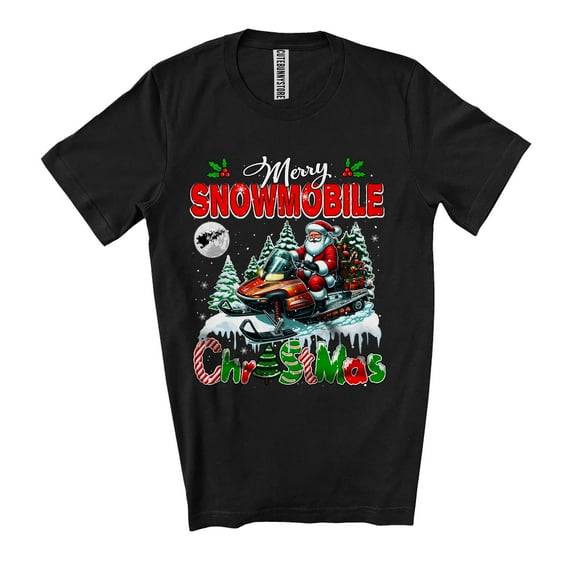 Merry Snowmobile Christmas; Amusing X-mas Snowing Santa Snowmobile Lover; Pajama Family Unisex T-Shirt