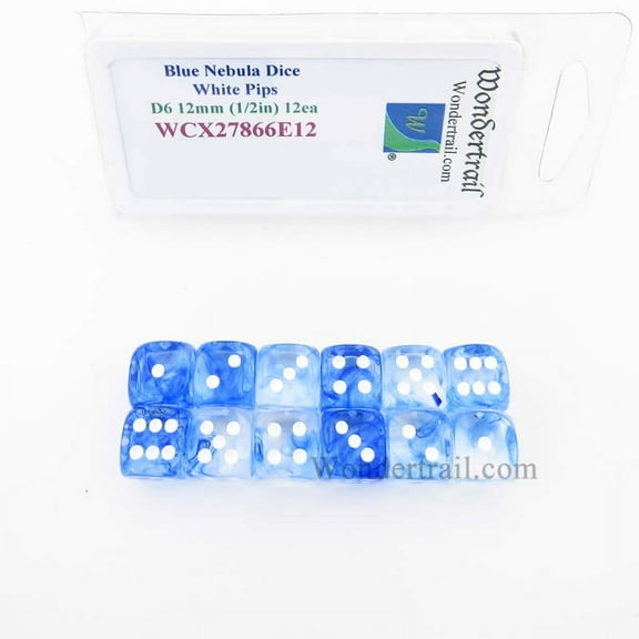 Blue Nebula Dice with White Pips 12mm (1/2in) D6 Set of 12 Wondertrail