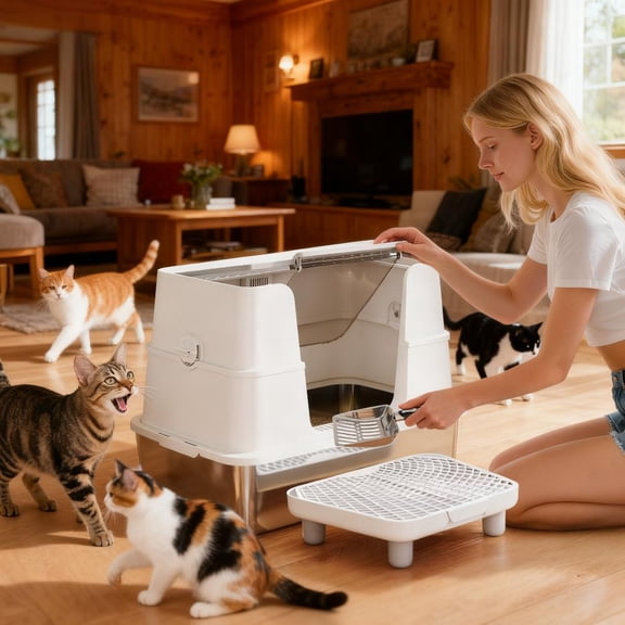 Cat Litter Box, Top And Side Entry Enclosed Litter Box With Flip Top