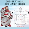thumbnail image 4 of Oversized Wearable Blanket Hoodie,Red and White Striped Baseballs Pattern Sherpa Blanket Hoodie with Super Pockets,Super Warm Fuzzy Pullover for Women & Men, 4 of 6
