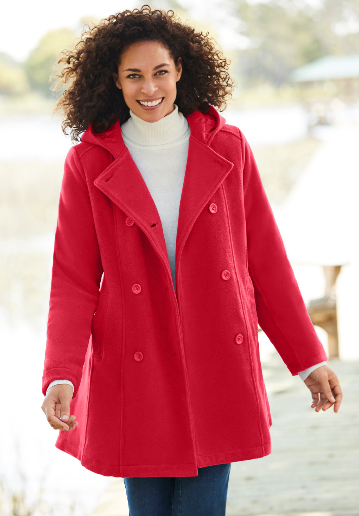 Fleece peacoat plus size sales