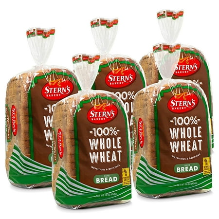 100% Whole Wheat Bread Sliced – 5 Pack – 16 oz per Loaf | Delicious Sandwich Bread | Kosher Bread | Dairy & Nut Free | 2-3 Day Shipping | Stern’s Bakery (5 Pack)