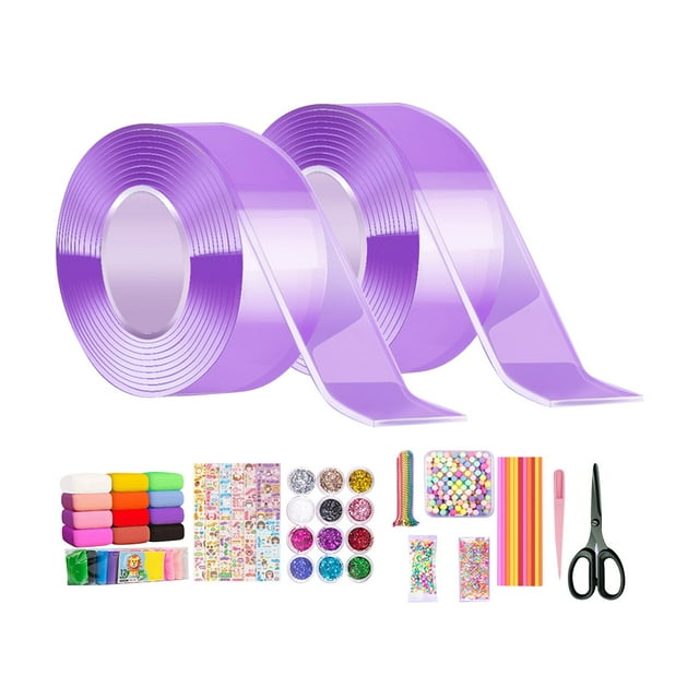 KLKCMS Blow Bubbles Double Sided Tape Sensory Toy Traceless Multipurpose Mounting Tape Sticky Tape for Adults Classroom DIY Craft Pinch Toy Making 2 Rolls w Full Tools