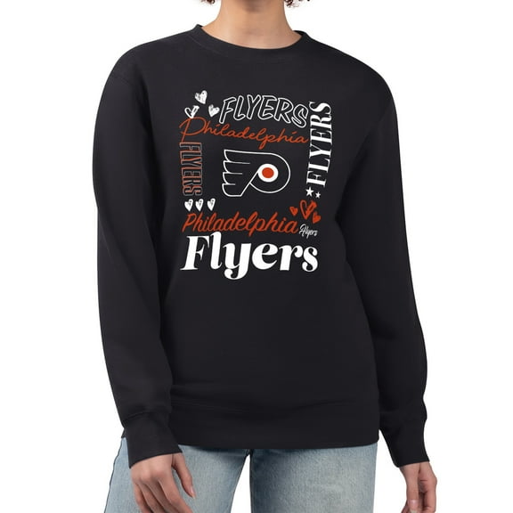 Women's G-III 4Her by Carl Banks Black Philadelphia Flyers Collage Graphic Fleece Long Sleeve Pullover Sweatshirt