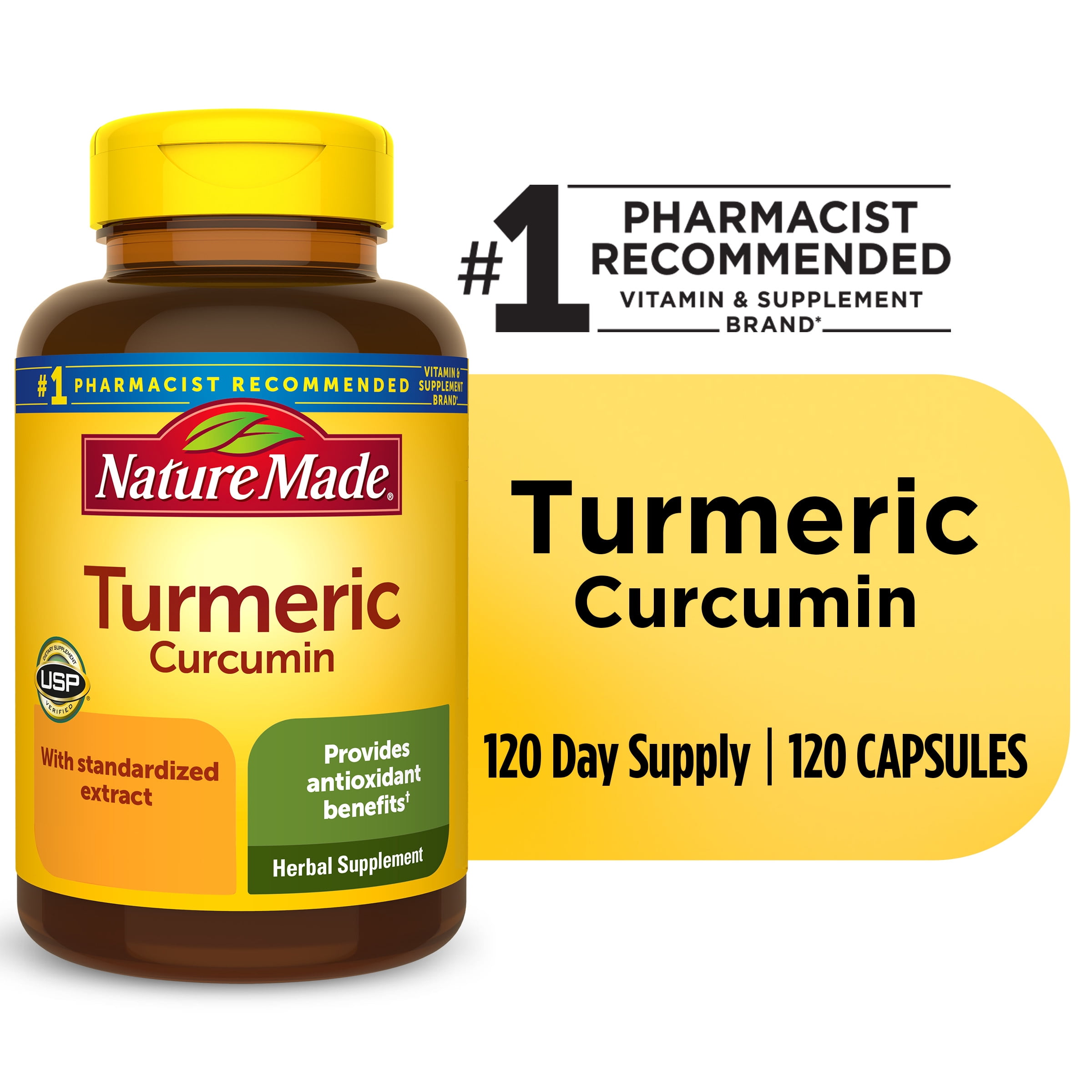 Nature Made Turmeric Curcumin 500 mg Capsules, Herbal Supplement, 120 Count