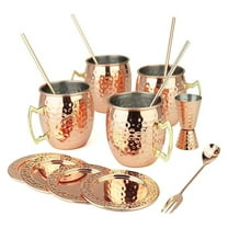 Moscow Mule Set, 15-Piece Copper Cocktail Bar Set - 19.5oz Mugs, Stainless Steel Coasters, Jigger & Stirrer - Perfect for Parties & Gifts 15 PCS Set