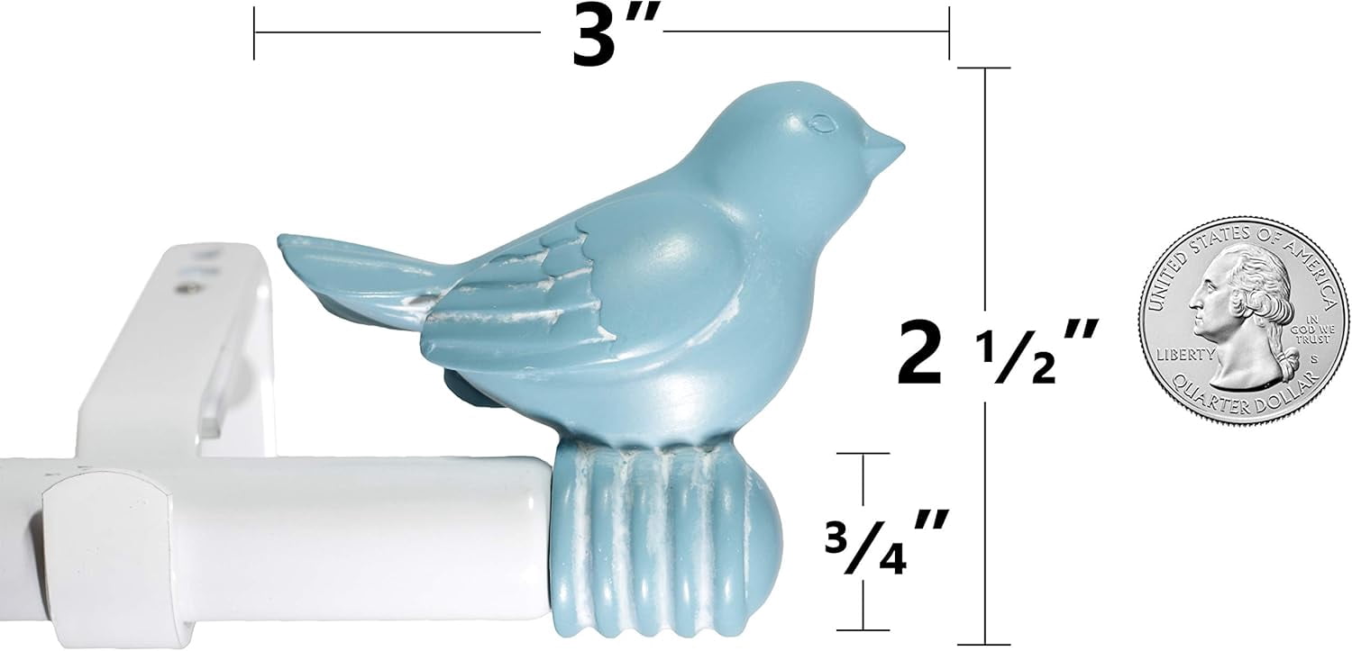 Urbanest 3/4-inch Cute Bird Designer Decorative Adjustable Window Treatment Curtain Single Rod Set, Heavy Duty, Baby Blue With White Rod, 84" to 120"