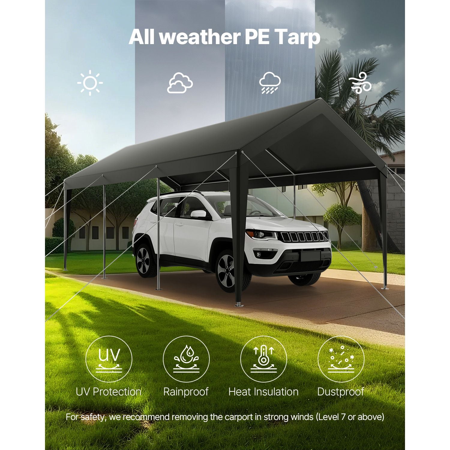 Heavy Duty 10 x 20 FT Portable Car Canopy, Grey Carport Garage Shelter Tent for Outdoor Parking