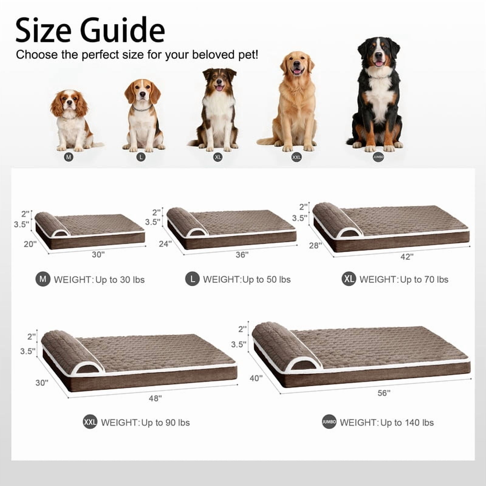 Exclusivo Mezcla Orthopedic Dog Bed with Head Pillow for Large Dogs, Removable and Machine-Washable Cover, 42"X28", Brown
