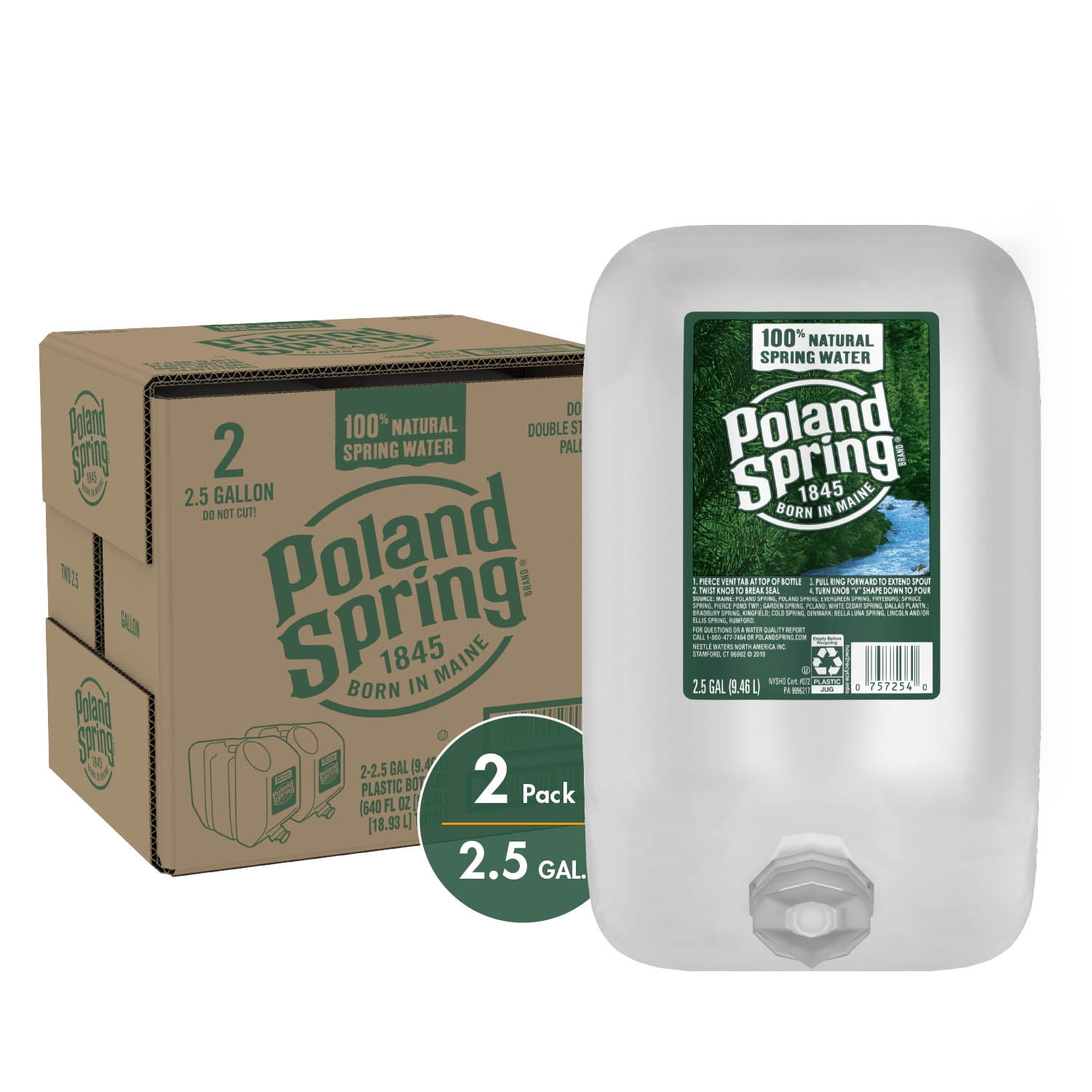 POLAND SPRING Brand 100 Natural Spring Water, 2.5gallon plastic jugs (Pack of 2)