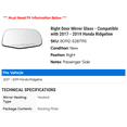 thumbnail image 2 of Right Door Mirror Glass - Compatible with 2017 - 2019 Honda Ridgeline 2018, 2 of 2