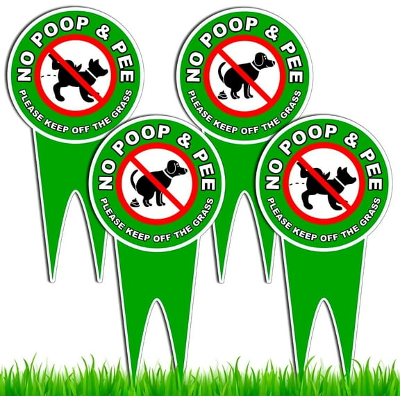 Dimarongton 4 PC No Pooping Dog Signs for Yard - 12x6 DS Dibond Keep Dogs off Lawn Sign, Green