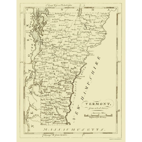 Historic State Map - Vermont - Carey 1796 - 23 x 29.97 - Vintage Wall Art