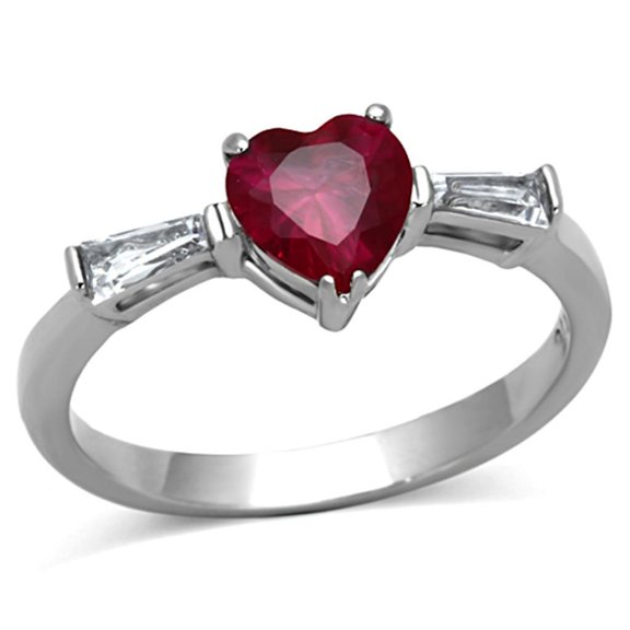 Womens Rings High polished (no plating) Stainless Steel Ring with AAA Grade CZ in Ruby TK1221