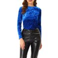 thumbnail image 5 of INSPIRE CHIC Women's Casual Round Neck Long Sleeves Stretchy Velvet Blouse XS Royal Blue, 5 of 8