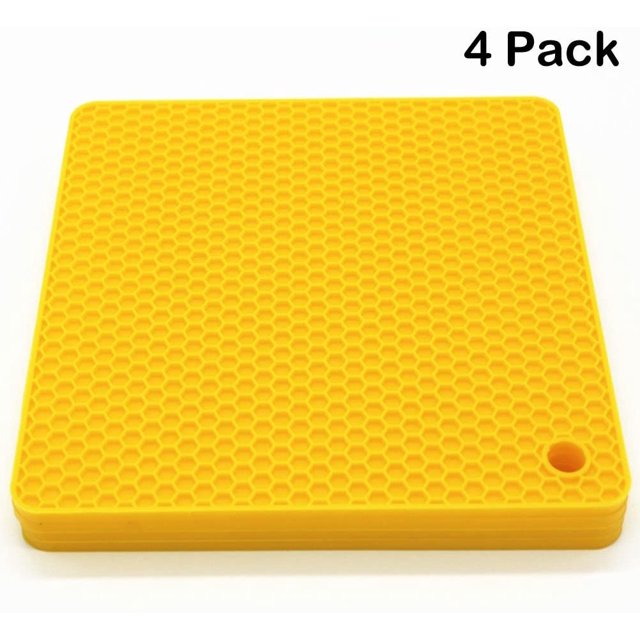 Lucky Plus Silicone Trivet for Hot Dish and Pot Hot Pads Counter Mat Heat Resistant Tablemats or Placemats 4 Pack,Size:7.5x7.5 Inch, Color: Red, Shape:Square