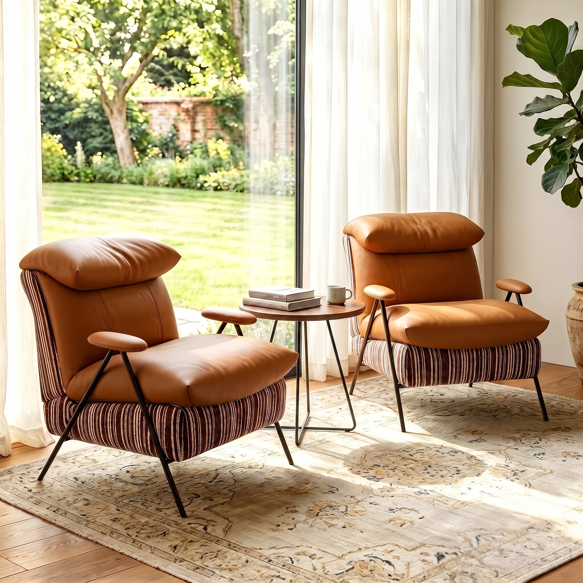 Aukfa PU Accent Chair, Modern Upholstered Armchair with Thick Padded Seat and Back for Living Room & Bedroom, Brown