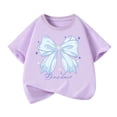 thumbnail image 3 of Tranfacy Kids Girls 3-14 Years Summer Tops Short Sleeve Round Neck Bow Print Breathable Casual Daily Blouses Shirts, 3 of 5