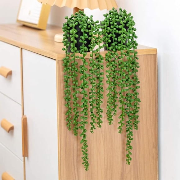 Artificial Hanging Plants for Shelf,Fake Potted Greenery Faux Eucalyptus Vine, Mandala Vine, String of Pearls,Pea Pod Leaves In Pot for Office Living Room Bathroom Indoor Outdoor Decor,G