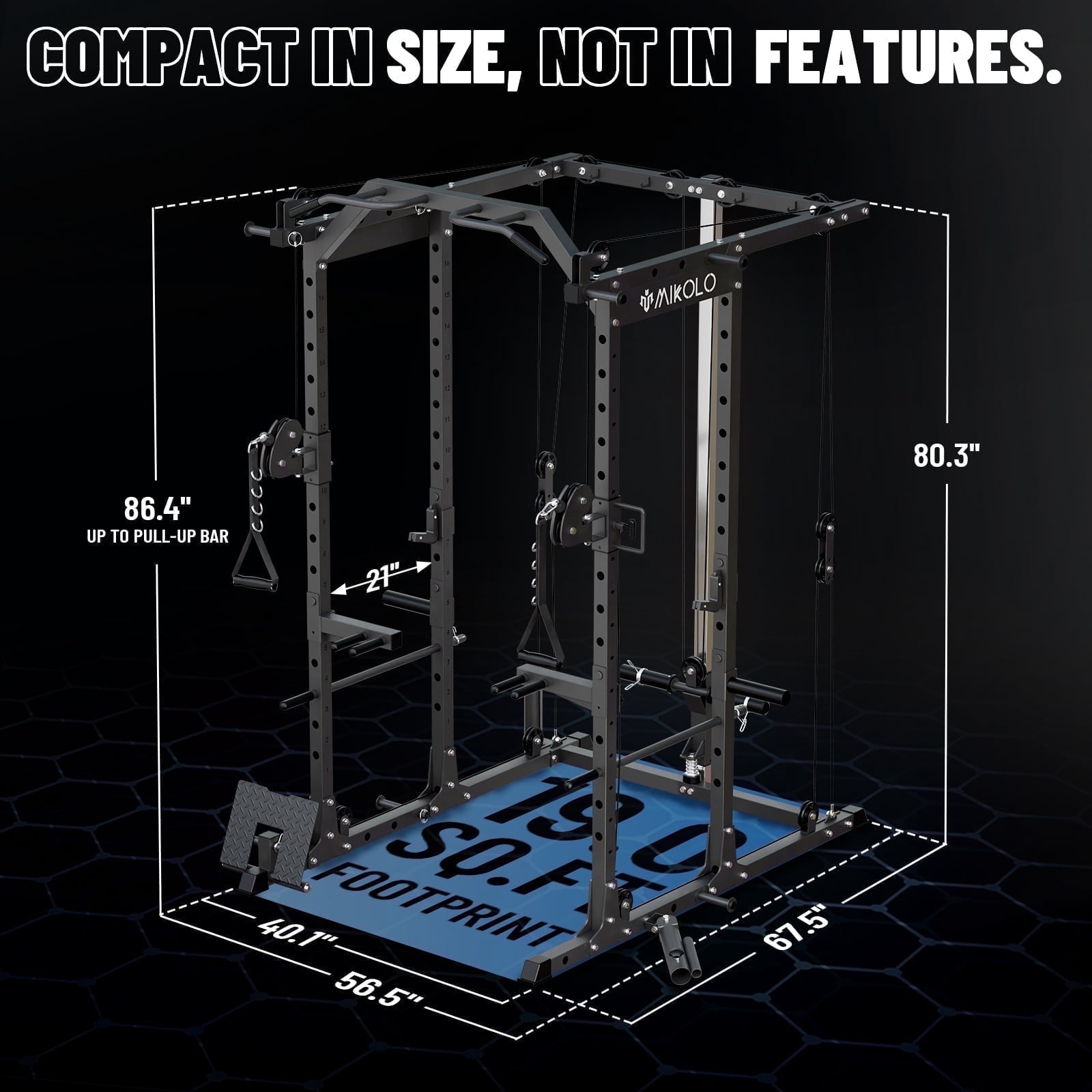 Mikolo Power Rack Cage, 1500LBS Weight Cage with 800LB Capacity Adjustable Weight Bench, 1500LB Capacity Barbell and 340LB Weight Plate set