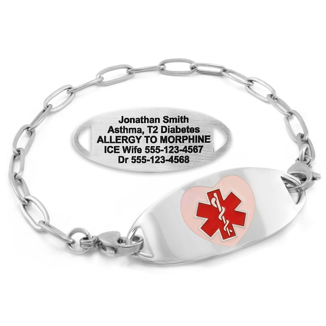 MedicEngraved Bracelet d'Alerte Médicale Personnalisé en Acier Inoxydable - Maillon Trombone 4 mm