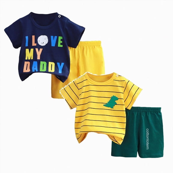 mgoYE Toddler Baby Boy Summer Clothes for 3 9 18 Months 2T 3T 4T 5T 6T Girl Set Short Sleeve Cartoon Print T-Shirt Tops & Shorts Sets 4Pcs Size 2-3 Years