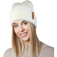 thumbnail image 2 of Gorros para mujer, blanco Gorros de invierno para mujer Gorro de punto con puños Gorro de invierno suave Gorro de invierno para actividades al aire libre en clima frío en invierno (blanco) 52-60 CM, 2 of 4