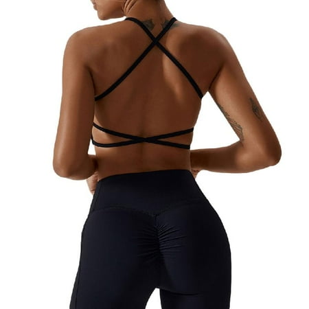 

YUUZONE Crisscross Strappy Back Sports Bras for Women Wireless Padded Cropped Bra Workout Fitness Low Impact Seamless Bralette