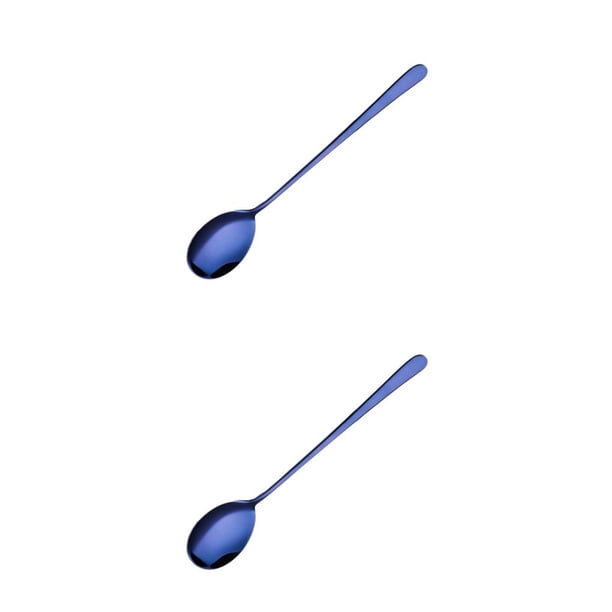 Inteprter Cuchara de estilo coreano con mango largo de acero inoxidable 304, café, sopa, bebida, cereal, postre, comedor, cucharadita caliente Azul 2piezas Inteprter CBP040688