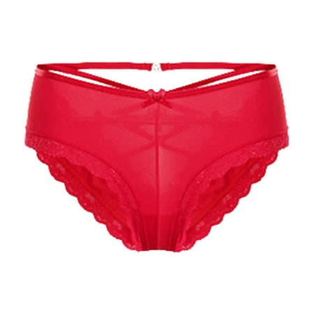 BYHONG Lace Sexy Red Panties Women s Pure Desire Tie Low Waist Ice Silk Covering Briefs Panties for Women Pack Red L