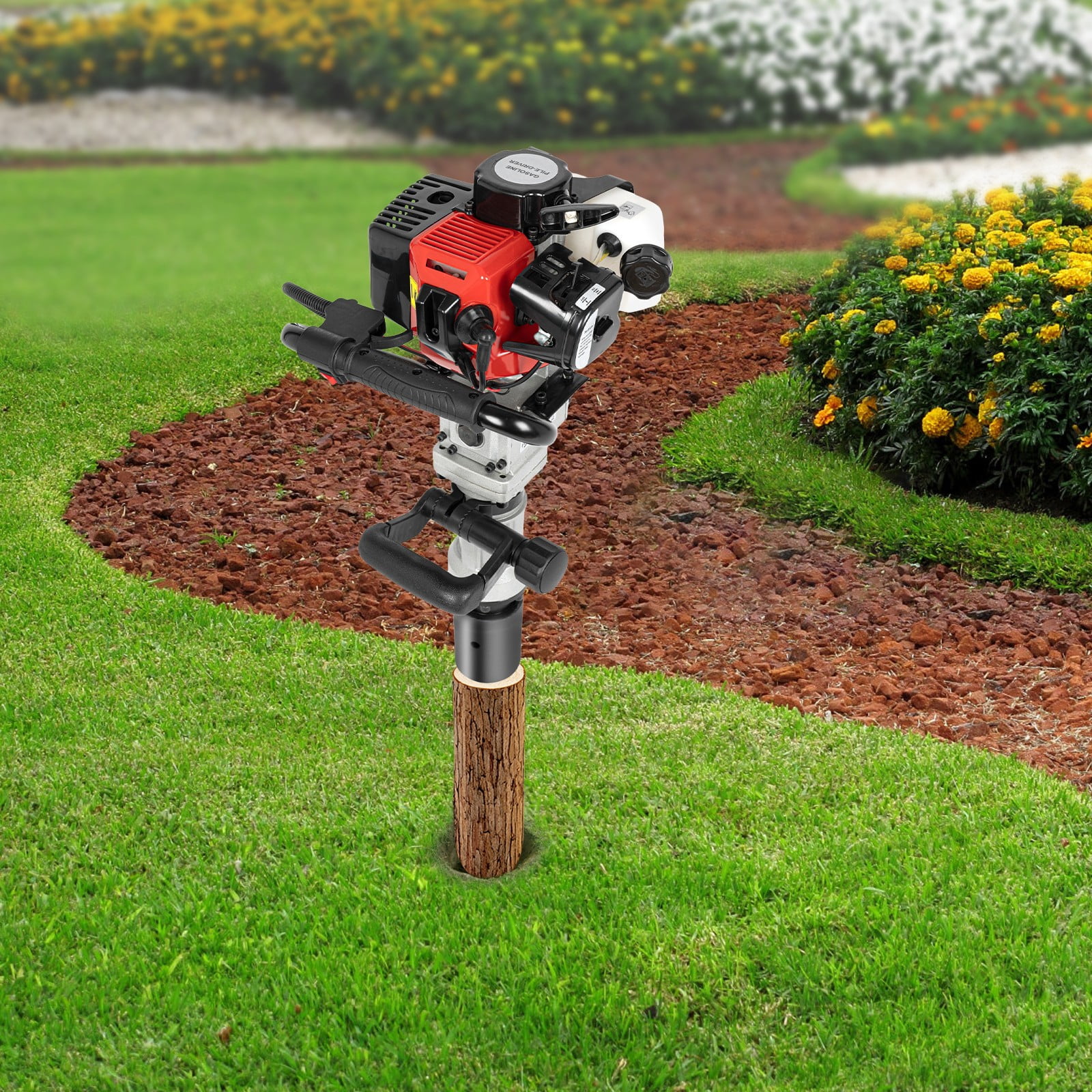 Powered T-Posts Pile Driver, 2-Stroke 32.6CC Gasoline Jack Hammer Post Piling Driver, Handheld Pile Pounder, Internal Vibration Dampening