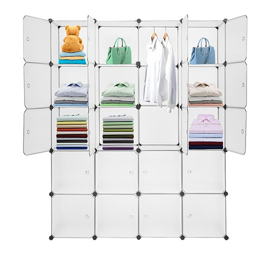 Details about   20 Cube Organizer Stackable Plastic Cube Storage Shelves Closet Cabinet w/Hanger 